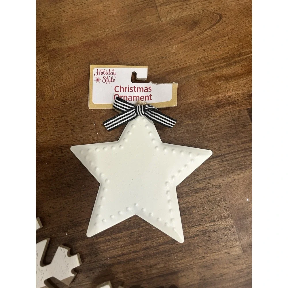 Lot Of 11 Rustic Wooden Snowflake Christmas Tree Star Ornaments Farmhouse‎ Decor